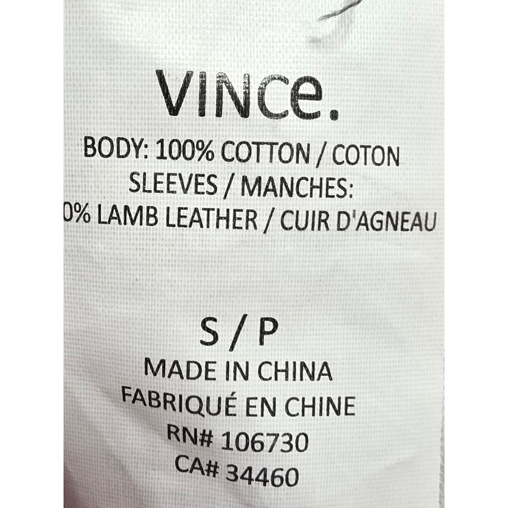 Vince Womens S Black Lamb Leather Sleeve T Shirt - Picture 10 of 12
